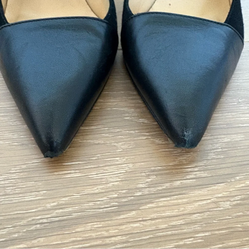 Kate Spade Liza Black Suede Leather Pointed Toe Heels Size 9.5 Ankle Strap